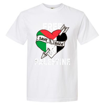 Free Palestine Flag Save Gaza Palestinian Love Heart Garment-Dyed Heavyweight T-Shirt