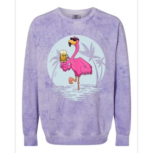 Funny Pink Flamingo Bird With Mug Of Beer Summer Vacation Colorblast Crewneck Sweatshirt