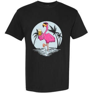 Funny Pink Flamingo Bird With Mug Of Beer Summer Vacation Garment-Dyed Heavyweight T-Shirt