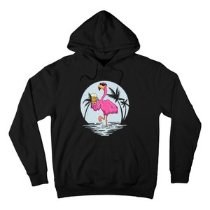 Funny Pink Flamingo Bird With Mug Of Beer Summer Vacation Hoodie