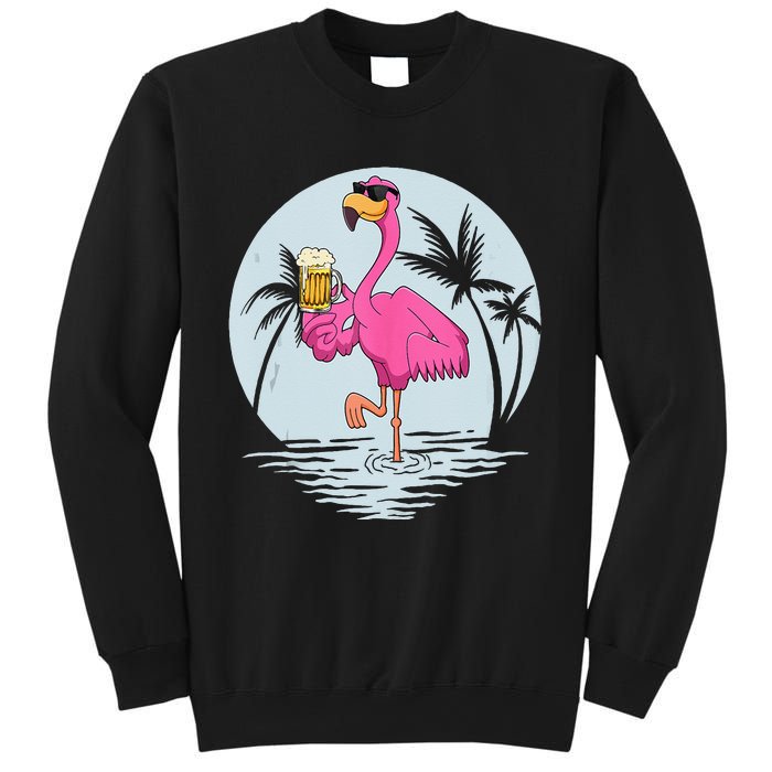 Funny Pink Flamingo Bird With Mug Of Beer Summer Vacation Sweatshirt