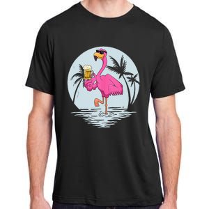 Funny Pink Flamingo Bird With Mug Of Beer Summer Vacation Adult ChromaSoft Performance T-Shirt