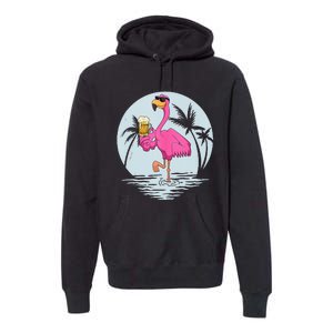 Funny Pink Flamingo Bird With Mug Of Beer Summer Vacation Premium Hoodie