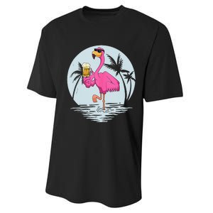 Funny Pink Flamingo Bird With Mug Of Beer Summer Vacation Performance Sprint T-Shirt