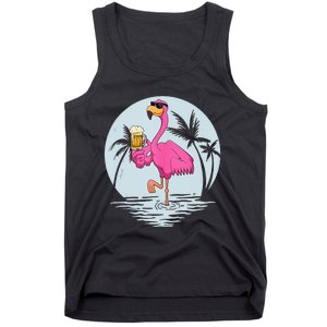 Funny Pink Flamingo Bird With Mug Of Beer Summer Vacation Tank Top