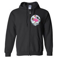 Funny Pink Flamingo Bird With Mug Of Beer Summer Vacation Full Zip Hoodie