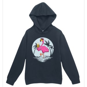 Funny Pink Flamingo Bird With Mug Of Beer Summer Vacation Urban Pullover Hoodie