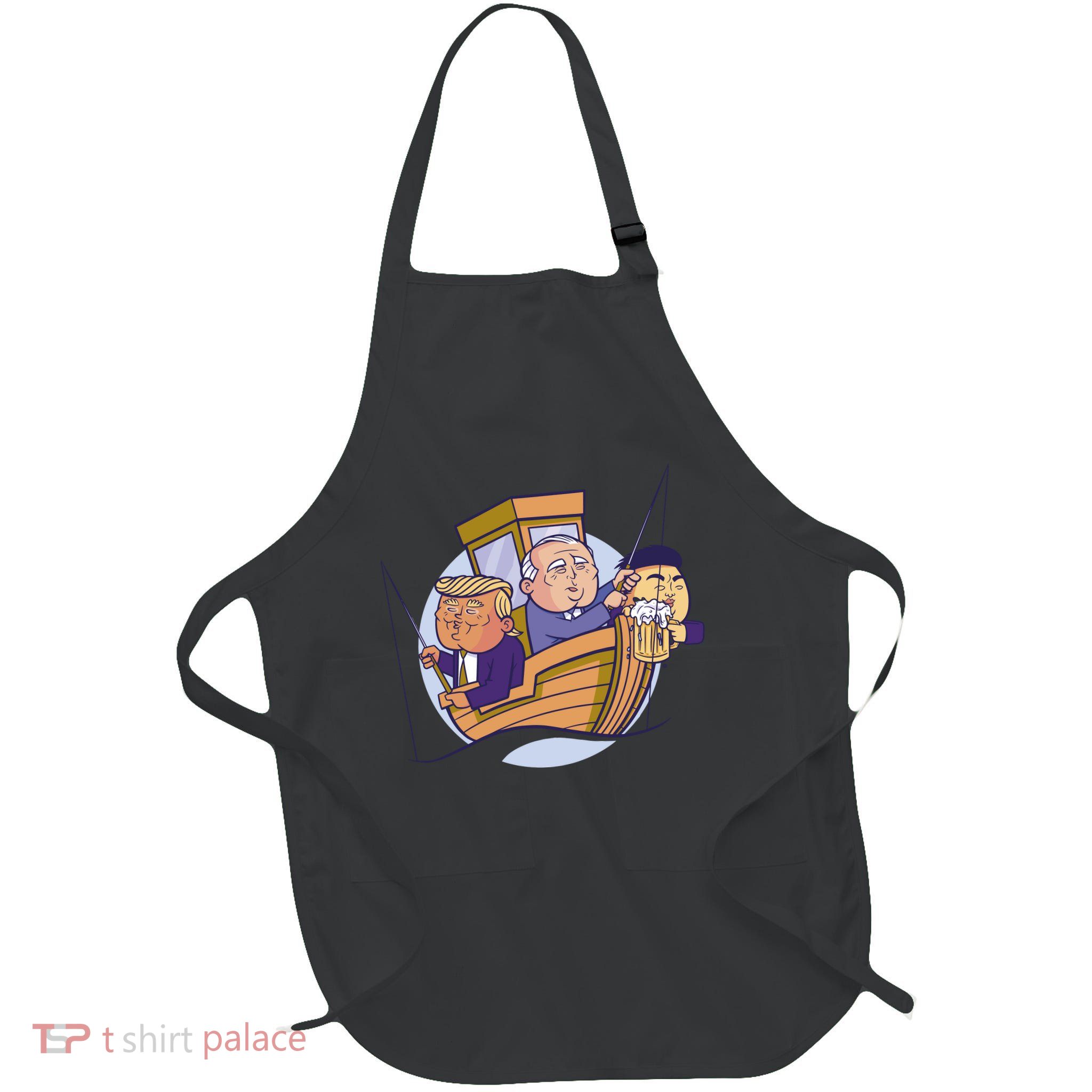 Fishing Presidents Funny Full-Length Apron With Pockets