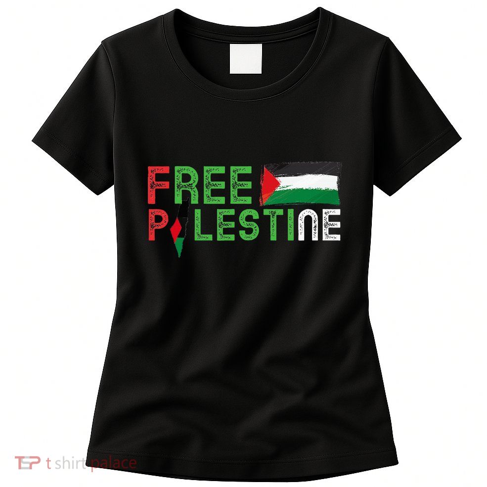 Free Palestine Flag Arabic Free Gaza Palestinian Flag Womens T-Shirt