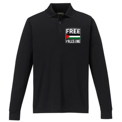 Free Palestine Flag Graphic Meaningful Gift Performance Long Sleeve Polo