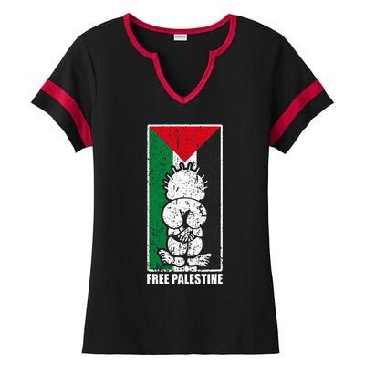 Free Palestine Flag Hanthala Gaza Save Sheikh Jarrah Ladies Halftime Notch Neck Tee