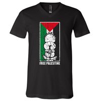 Free Palestine Flag Hanthala Gaza Save Sheikh Jarrah V-Neck T-Shirt