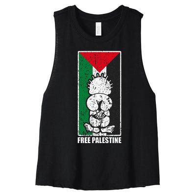 Free Palestine Flag Hanthala Gaza Save Sheikh Jarrah Women's Racerback Cropped Tank