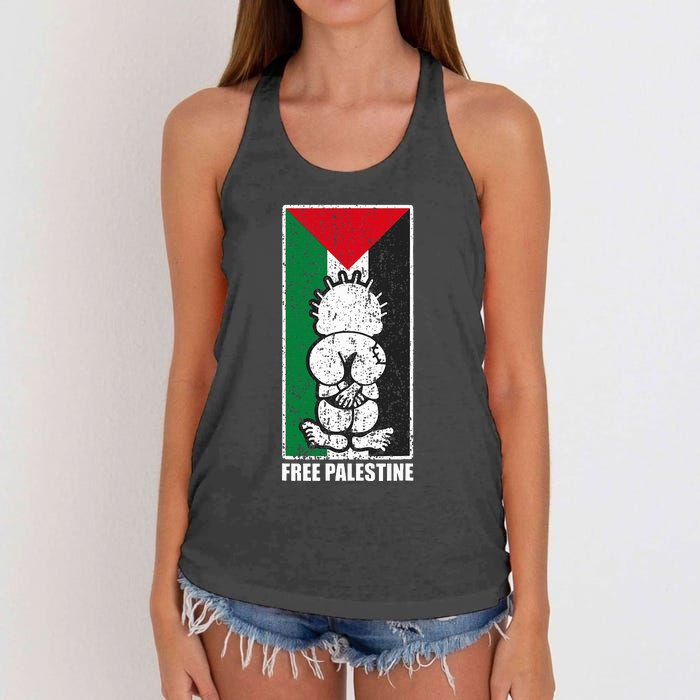 Free Palestine Flag Hanthala Gaza Save Sheikh Jarrah Women's Knotted Racerback Tank