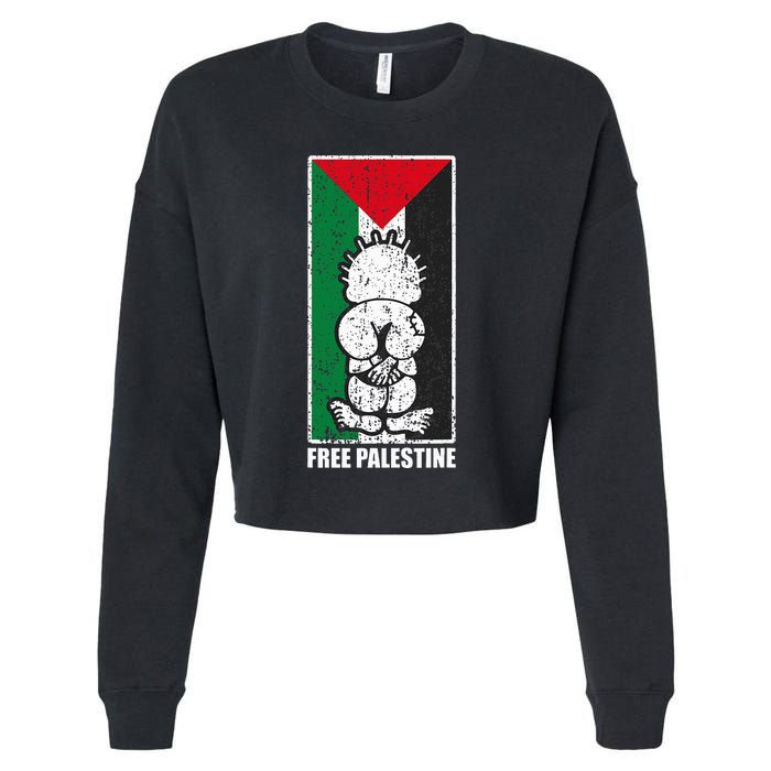 Free Palestine Flag Hanthala Gaza Save Sheikh Jarrah Cropped Pullover Crew