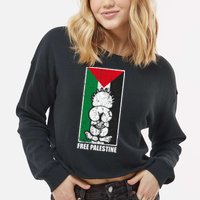 Free Palestine Flag Hanthala Gaza Save Sheikh Jarrah Cropped Pullover Crew