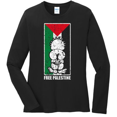 Free Palestine Flag Hanthala Gaza Save Sheikh Jarrah Ladies Long Sleeve Shirt