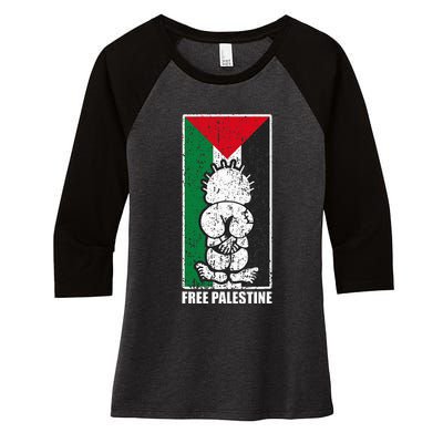 Free Palestine Flag Hanthala Gaza Save Sheikh Jarrah Women's Tri-Blend 3/4-Sleeve Raglan Shirt