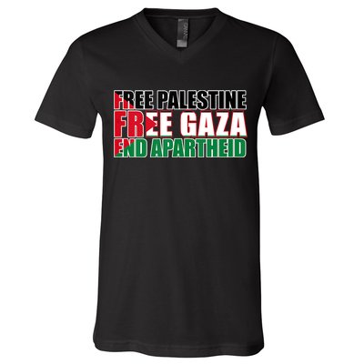 Free Palestine Free Gaza End Apartheid Palestinian Flag V-Neck T-Shirt