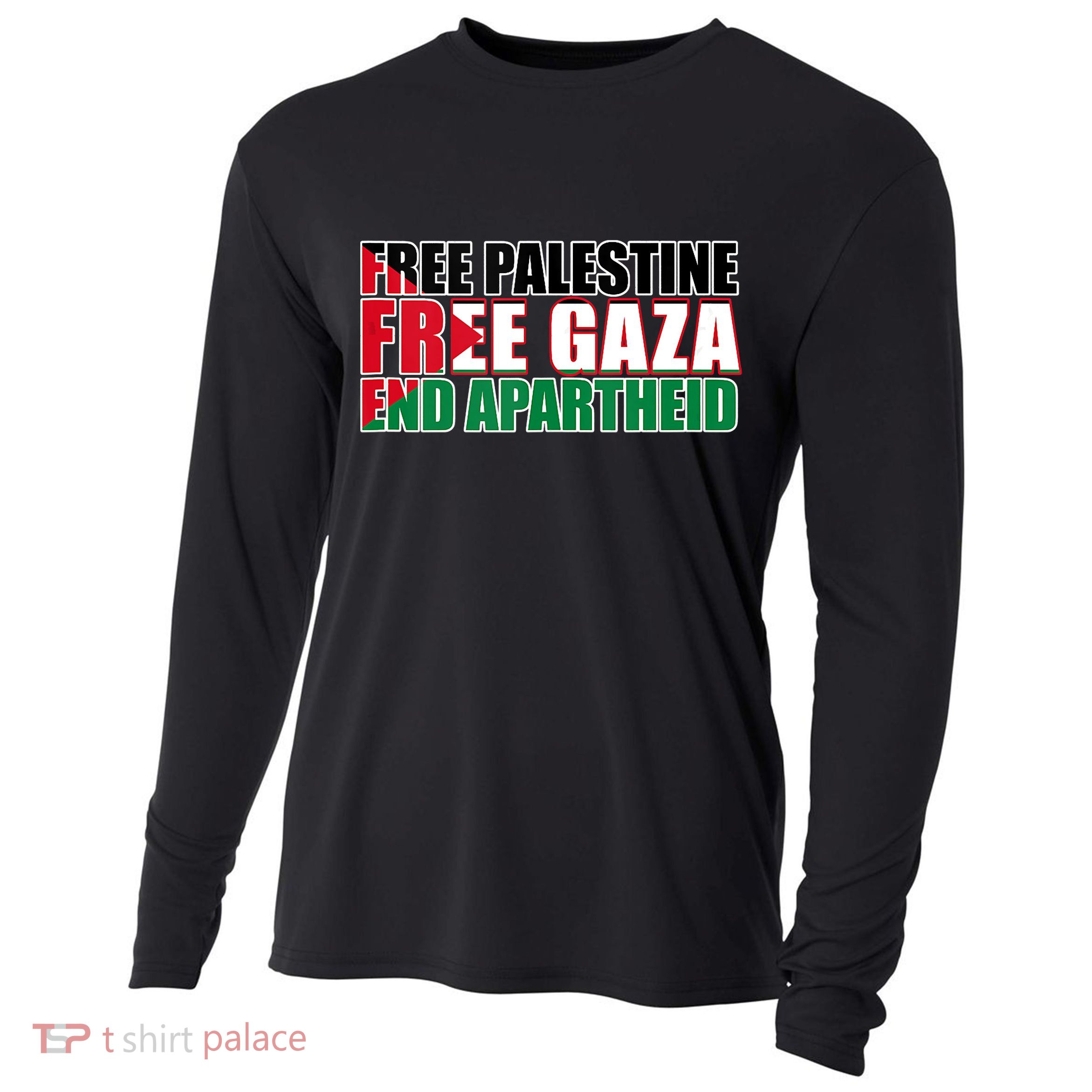 Free Palestine Free Gaza End Apartheid Palestinian Flag Cooling Performance Long Sleeve Crew