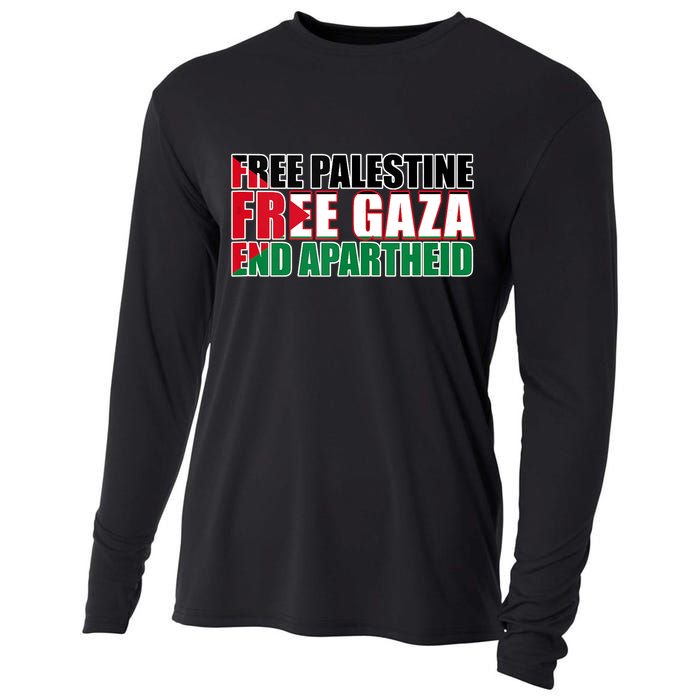 Free Palestine Free Gaza End Apartheid Palestinian Flag Cooling Performance Long Sleeve Crew