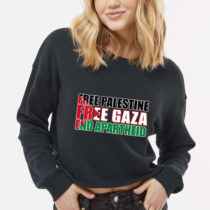 Free Palestine Free Gaza End Apartheid Palestinian Flag Cropped Pullover Crew