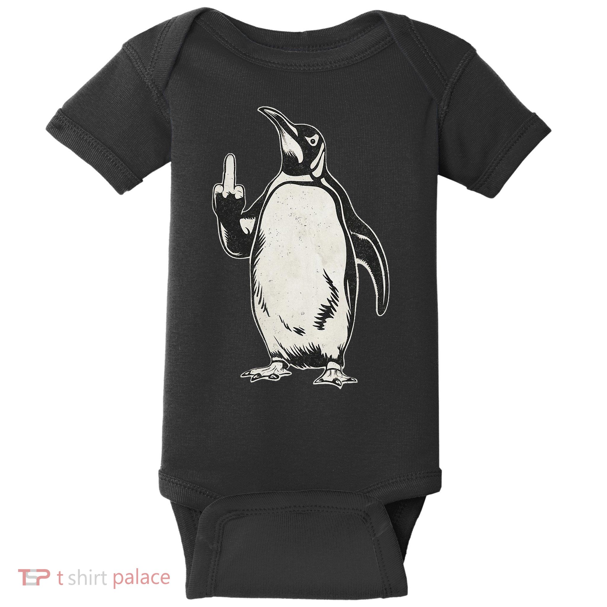 Funny Penguin Flippers Up Middle Finger Penguins Baby Bodysuit