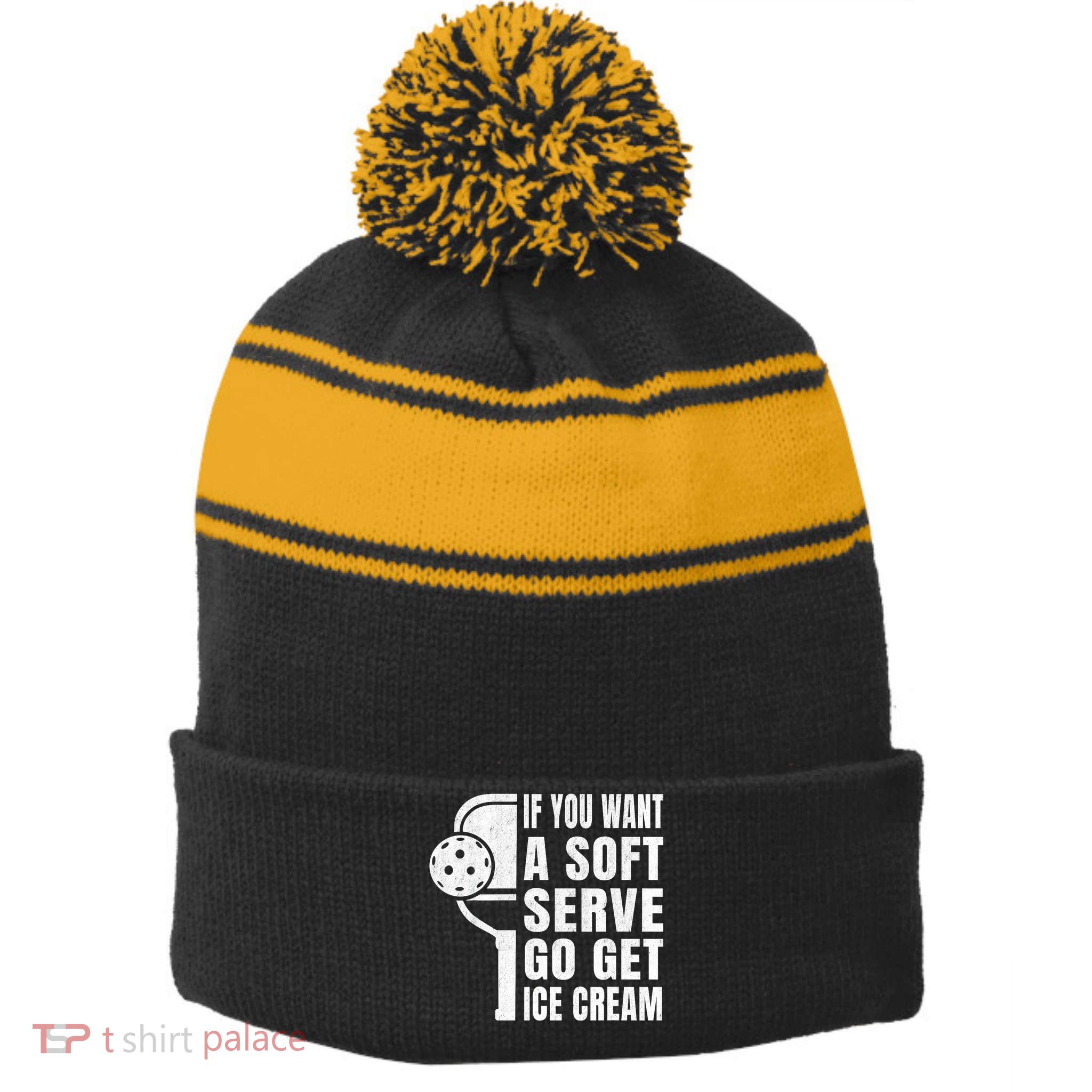 Funny Pickleball Stripe Pom Pom Beanie