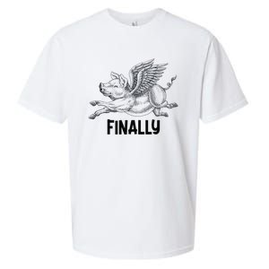 Finally, Pigs Flying When Piggies Fly Funny Flying Graphic Sueded Cloud Jersey T-Shirt