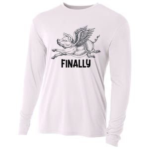 Finally, Pigs Flying When Piggies Fly Funny Flying Graphic Cooling Performance Long Sleeve Crew