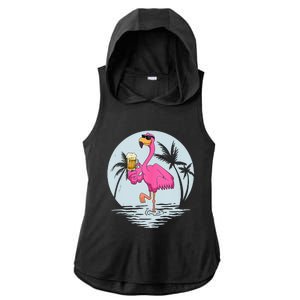 Funny Pink Flamingo Bird With Mug Of Beer Summer Vacation Ladies PosiCharge Tri-Blend Wicking Draft Hoodie Tank