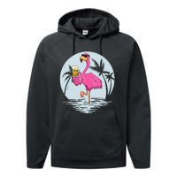 Funny Pink Flamingo Bird With Mug Of Beer Summer Vacation Performance Fleece Hoodie