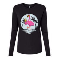 Funny Pink Flamingo Bird With Mug Of Beer Summer Vacation Womens Cotton Relaxed Long Sleeve T-Shirt