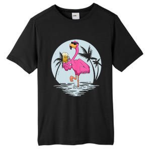 Funny Pink Flamingo Bird With Mug Of Beer Summer Vacation Tall Fusion ChromaSoft Performance T-Shirt