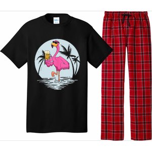 Funny Pink Flamingo Bird With Mug Of Beer Summer Vacation Pajama Set