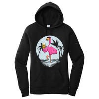 Funny Pink Flamingo Bird With Mug Of Beer Summer Vacation Women's Pullover Hoodie