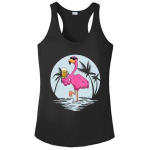 Funny Pink Flamingo Bird With Mug Of Beer Summer Vacation Ladies PosiCharge Competitor Racerback Tank