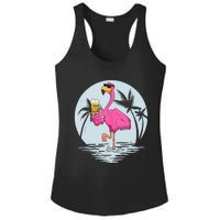 Funny Pink Flamingo Bird With Mug Of Beer Summer Vacation Ladies PosiCharge Competitor Racerback Tank