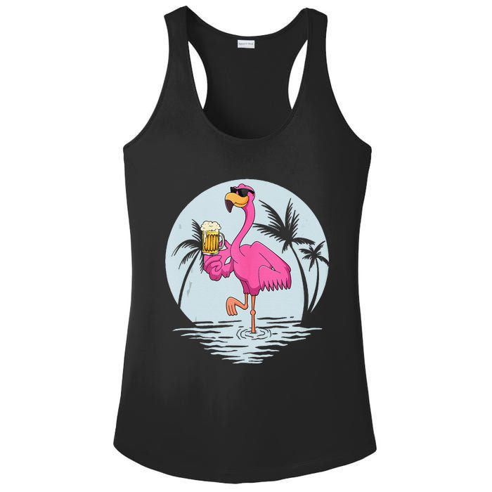 Funny Pink Flamingo Bird With Mug Of Beer Summer Vacation Ladies PosiCharge Competitor Racerback Tank