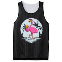 Funny Pink Flamingo Bird With Mug Of Beer Summer Vacation Mesh Reversible Basketball Jersey Tank