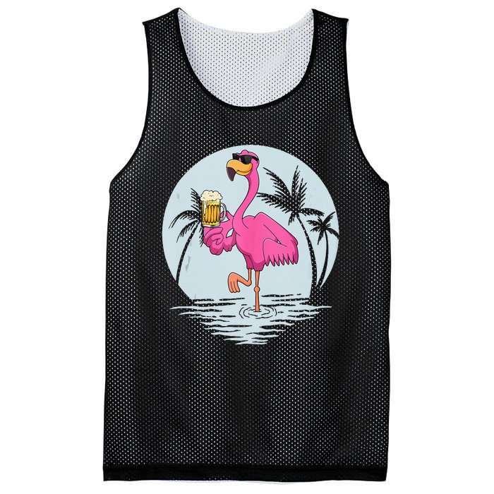 Funny Pink Flamingo Bird With Mug Of Beer Summer Vacation Mesh Reversible Basketball Jersey Tank