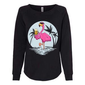 Funny Pink Flamingo Bird With Mug Of Beer Summer Vacation Womens California Wash Sweatshirt