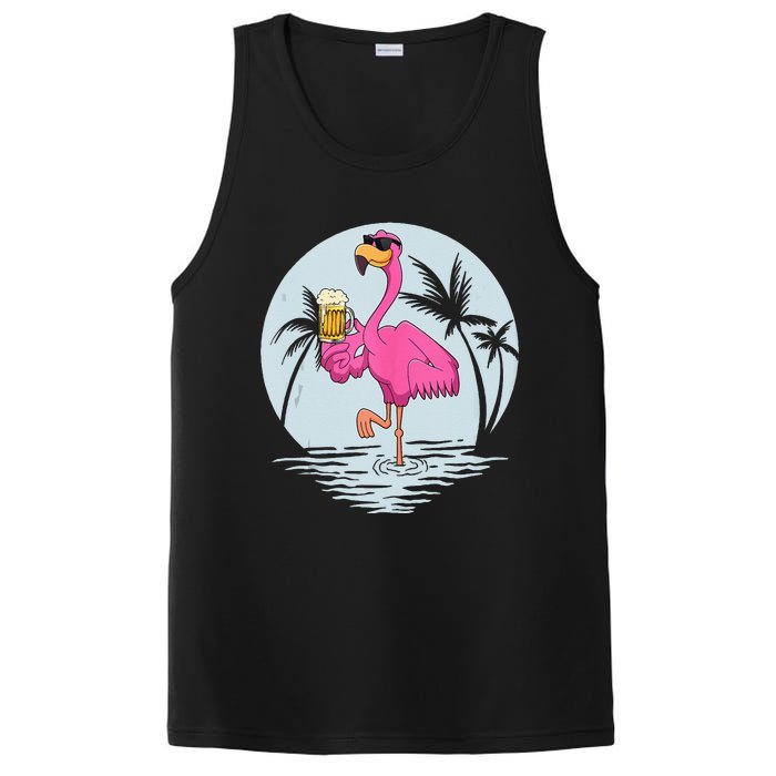 Funny Pink Flamingo Bird With Mug Of Beer Summer Vacation PosiCharge Competitor Tank