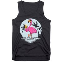 Funny Pink Flamingo Bird With Mug Of Beer Summer Vacation Tank Top