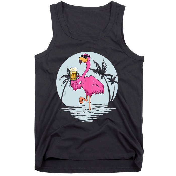 Funny Pink Flamingo Bird With Mug Of Beer Summer Vacation Tank Top