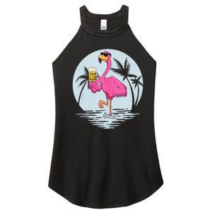 Funny Pink Flamingo Bird With Mug Of Beer Summer Vacation Women's Perfect Tri Rocker Tank