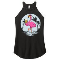 Funny Pink Flamingo Bird With Mug Of Beer Summer Vacation Women's Perfect Tri Rocker Tank