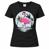 Funny Pink Flamingo Bird With Mug Of Beer Summer Vacation Women's T-Shirt