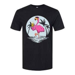 Funny Pink Flamingo Bird With Mug Of Beer Summer Vacation Softstyle CVC T-Shirt