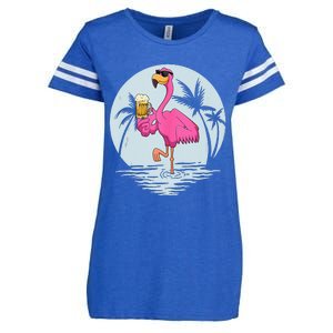 Funny Pink Flamingo Bird With Mug Of Beer Summer Vacation Enza Ladies Jersey Football T-Shirt